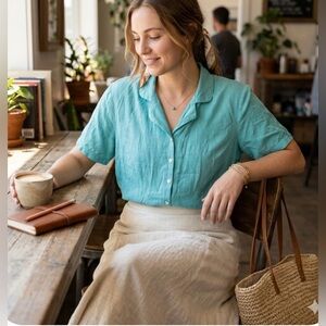 Karen Scott Turquoise Button-Down Shirt